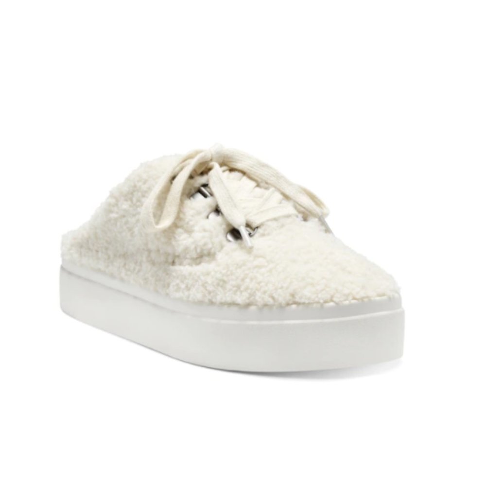 Lucky Brand Tolini Platform Sherpa Slip On Sneakers Beige NEW
